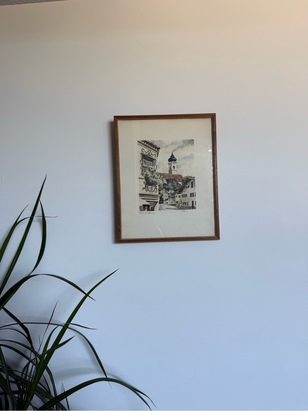 Framed Village Street Art Print in Brown Frame 10x12.2